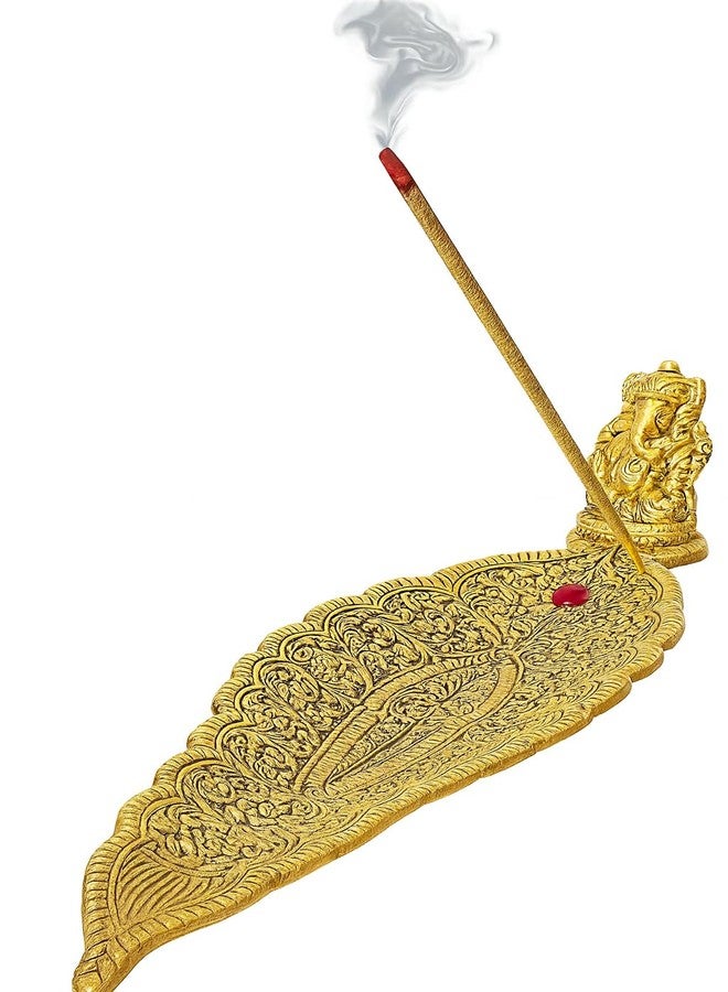 Pure Source India Aluminum Incense Holder & Ash Catcher Agarbatti Stand Featuring Ganesh Figurine (9x2 inch, Gold) - Image 5